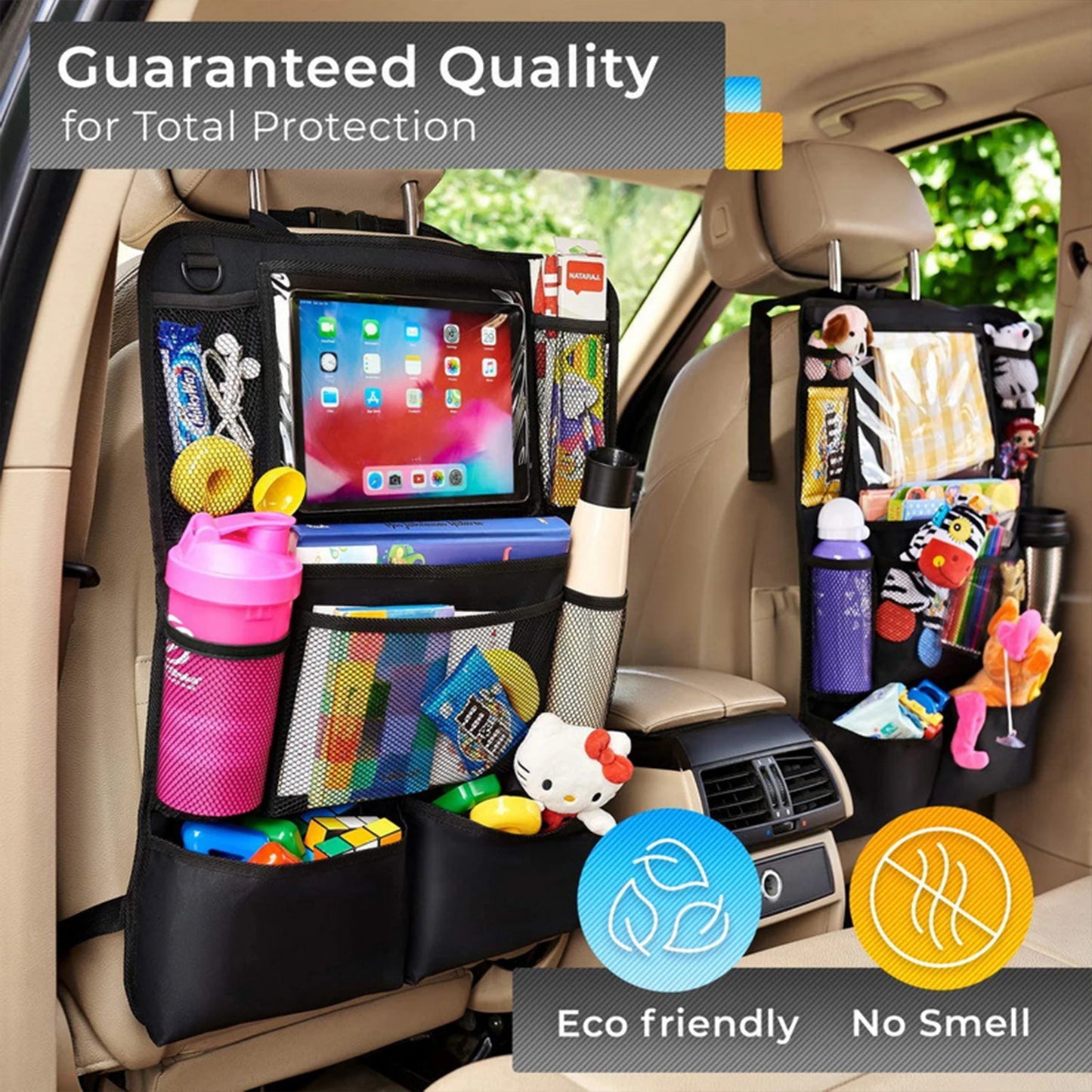 Car Backseat Organizer Auto Seat Back Storage Bag with Touch Screen Tablet Holder for Kids Protector Cover Universal Car Travel